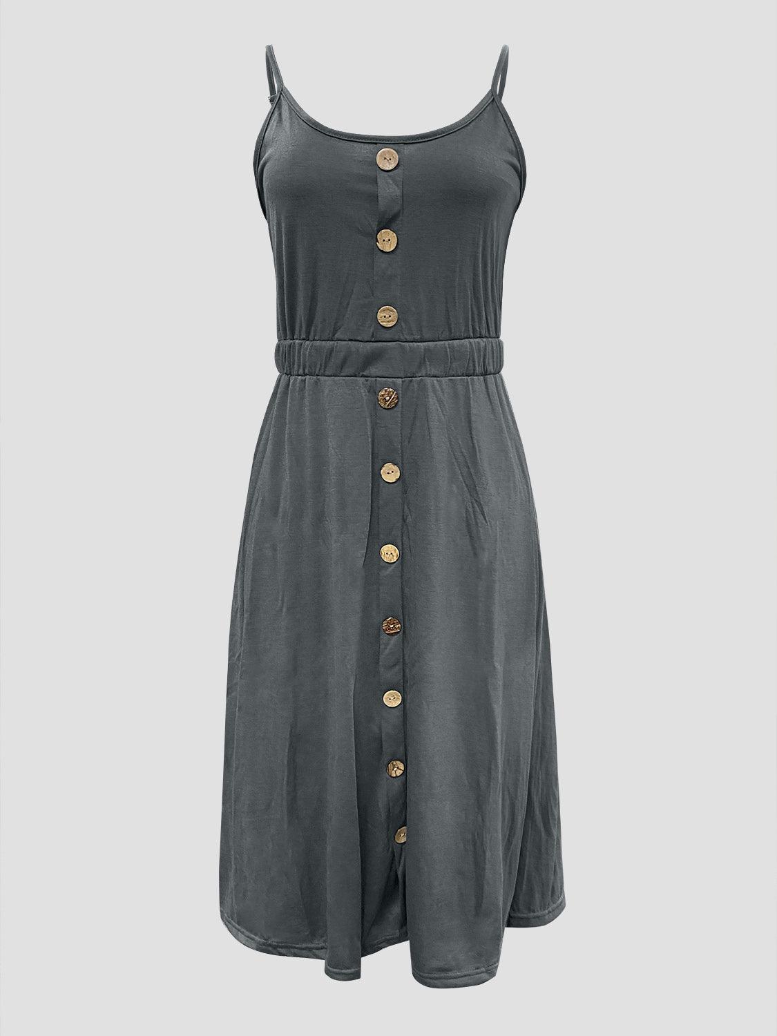 Decorative Button Spaghetti Strap Dress Carauana Store