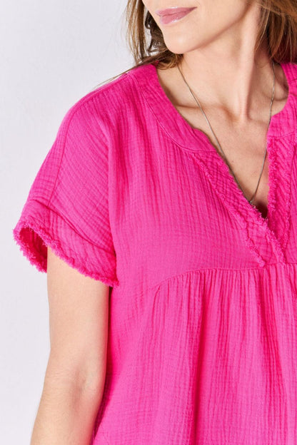 Zenana Full Size Raw Hem Short Sleeve Top Carauana Store