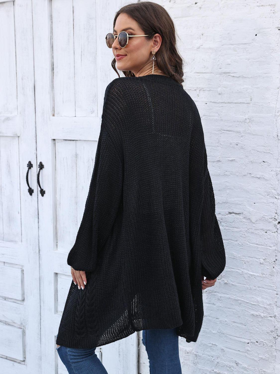Cable-Knit Open Front Long Sleeve Cardigan Carauana Store