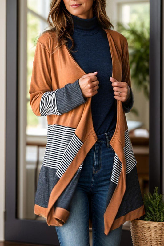 Striped Open Front Long Sleeve Cover Up Carauana Store