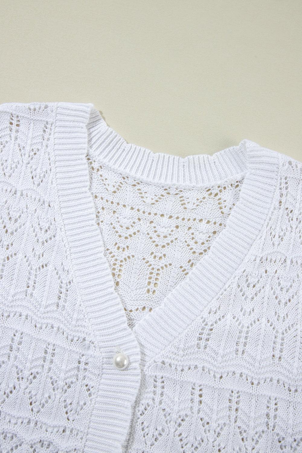 Openwork V-Neck Half Sleeve Cardigan Carauana Store