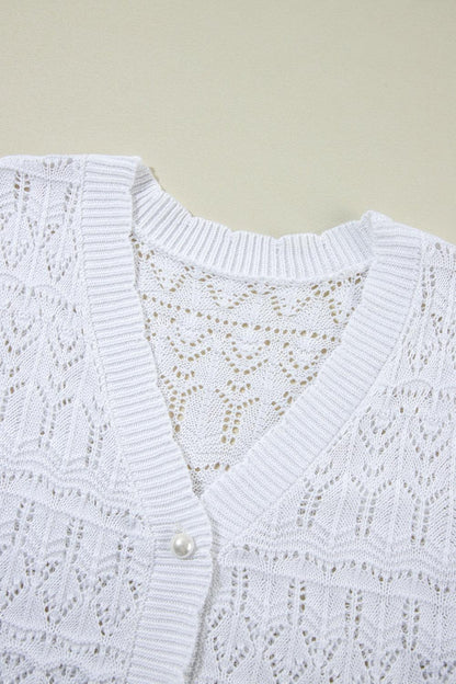 Openwork V-Neck Half Sleeve Cardigan Carauana Store