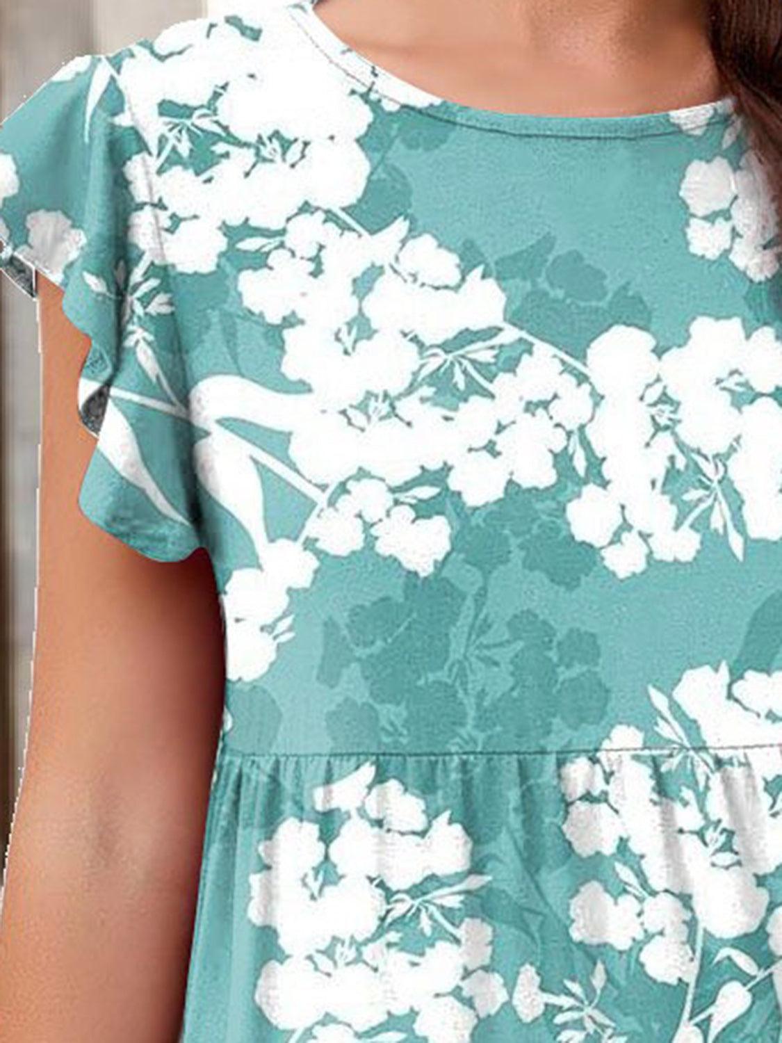 Printed Round Neck Tiered Dress Carauana Store