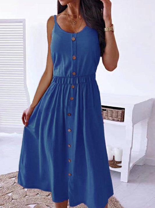 Decorative Button Spaghetti Strap Dress Carauana Store
