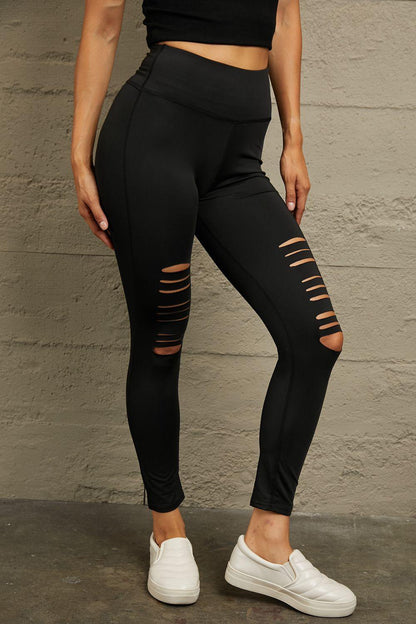 Double Take Wide Waistband Distressed Slim Fit Leggings Carauana Store
