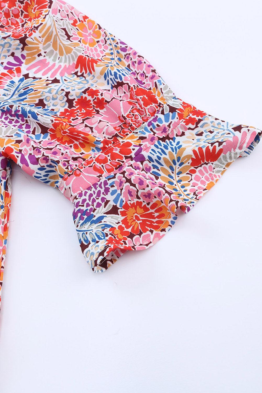Floral Notched Neck Flounce Sleeve Shift Dress Carauana Store