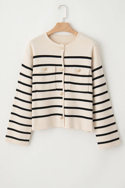 Striped Button Up Round Neck Cardigan Carauana Store
