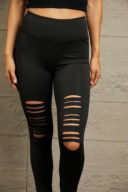 Double Take Wide Waistband Distressed Slim Fit Leggings Carauana Store
