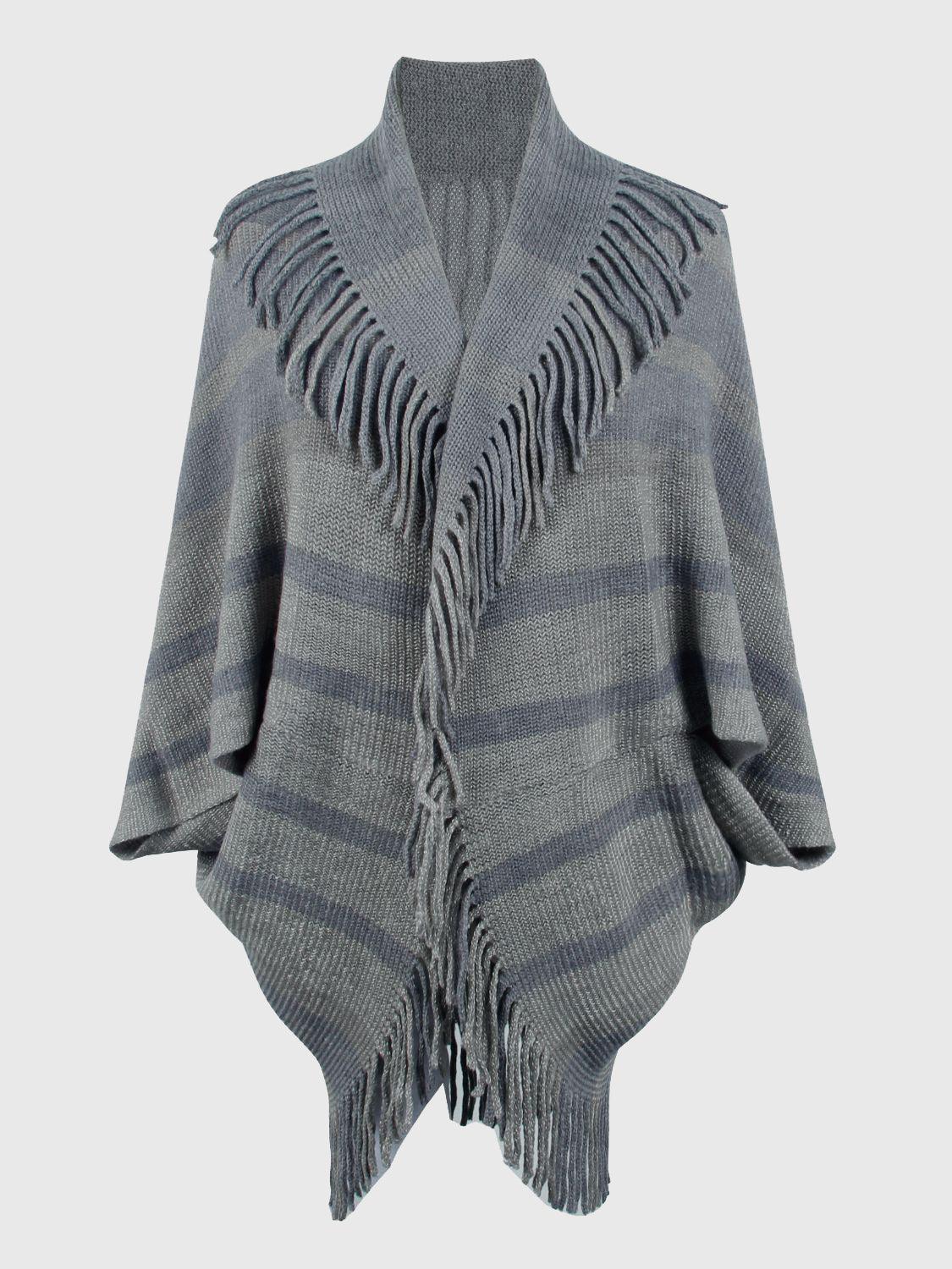 Fringe Detail Open Front Poncho Carauana Store