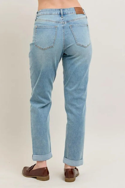 Judy Blue Full Size V-Front Cuff Boyfriend Jeans Plus Size Carauana Store
