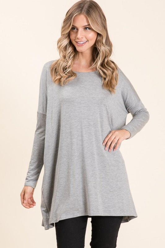 BOMBOM Round Neck Long Sleeve Oversized Top Carauana Store