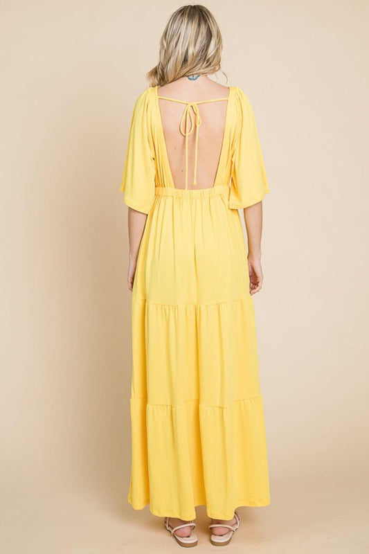Culture Code Backless Plunge Half Sleeve Tiered Dress Carauana Store