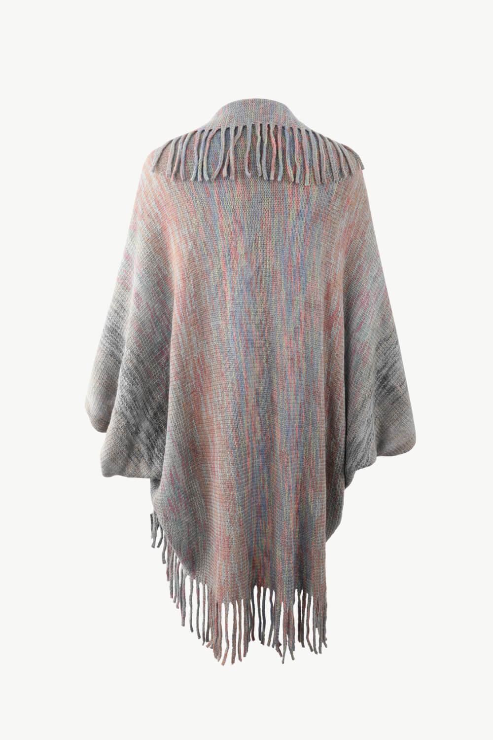 Multicolored Fringe Trim Poncho Carauana Store
