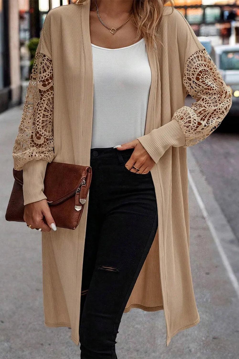 Open Front Lace Lantern Sleeve Cover-Up Carauana Store