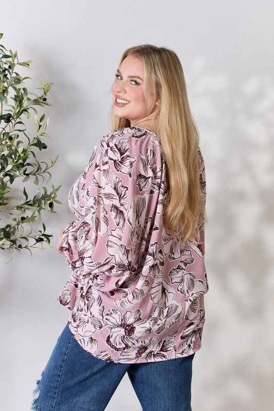 Heimish Full Size Floral V-Neck Balloon Sleeve Blouse Carauana Store