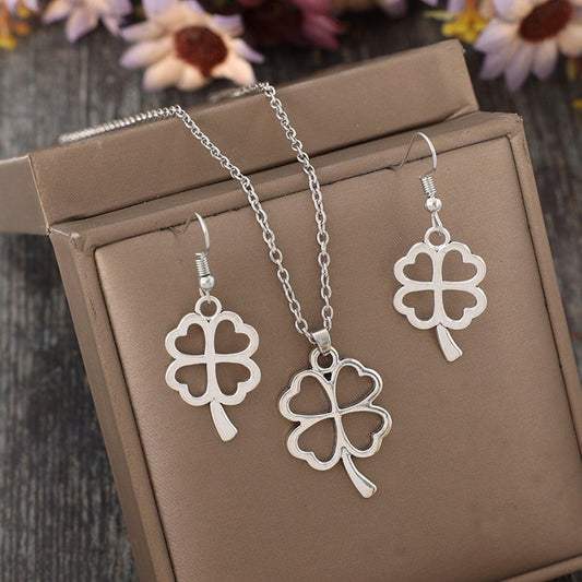 Lucky Clover Alloy Earrings and Necklace Jewelry Set Carauana Store