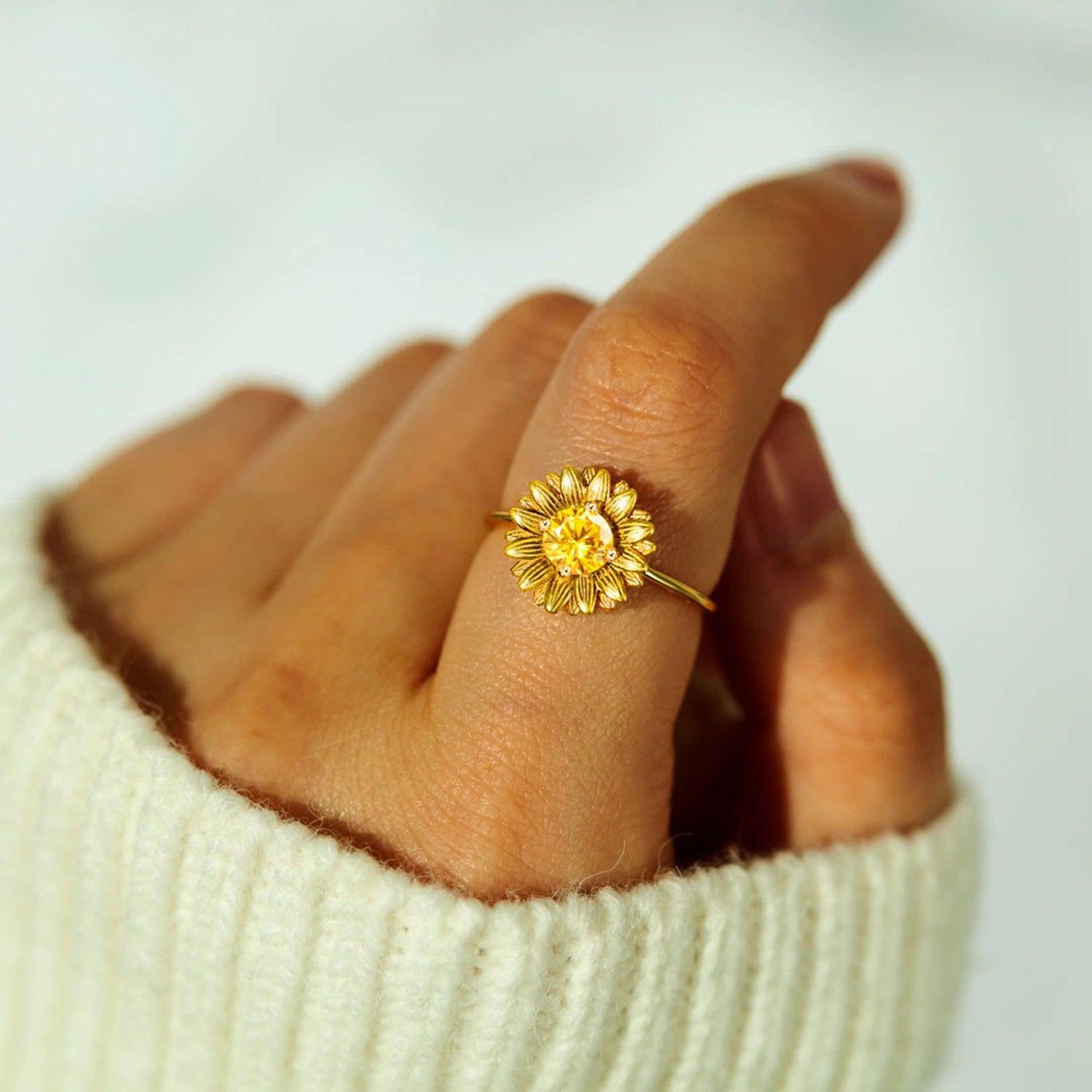 Sunflower Zircon 925 Sterling Silver Ring Carauana Store