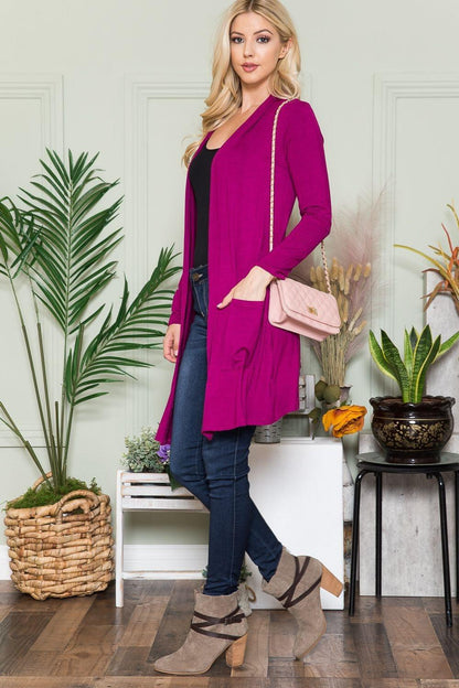 Celeste Full Size Open Front Cardigan with Pockets Carauana Store