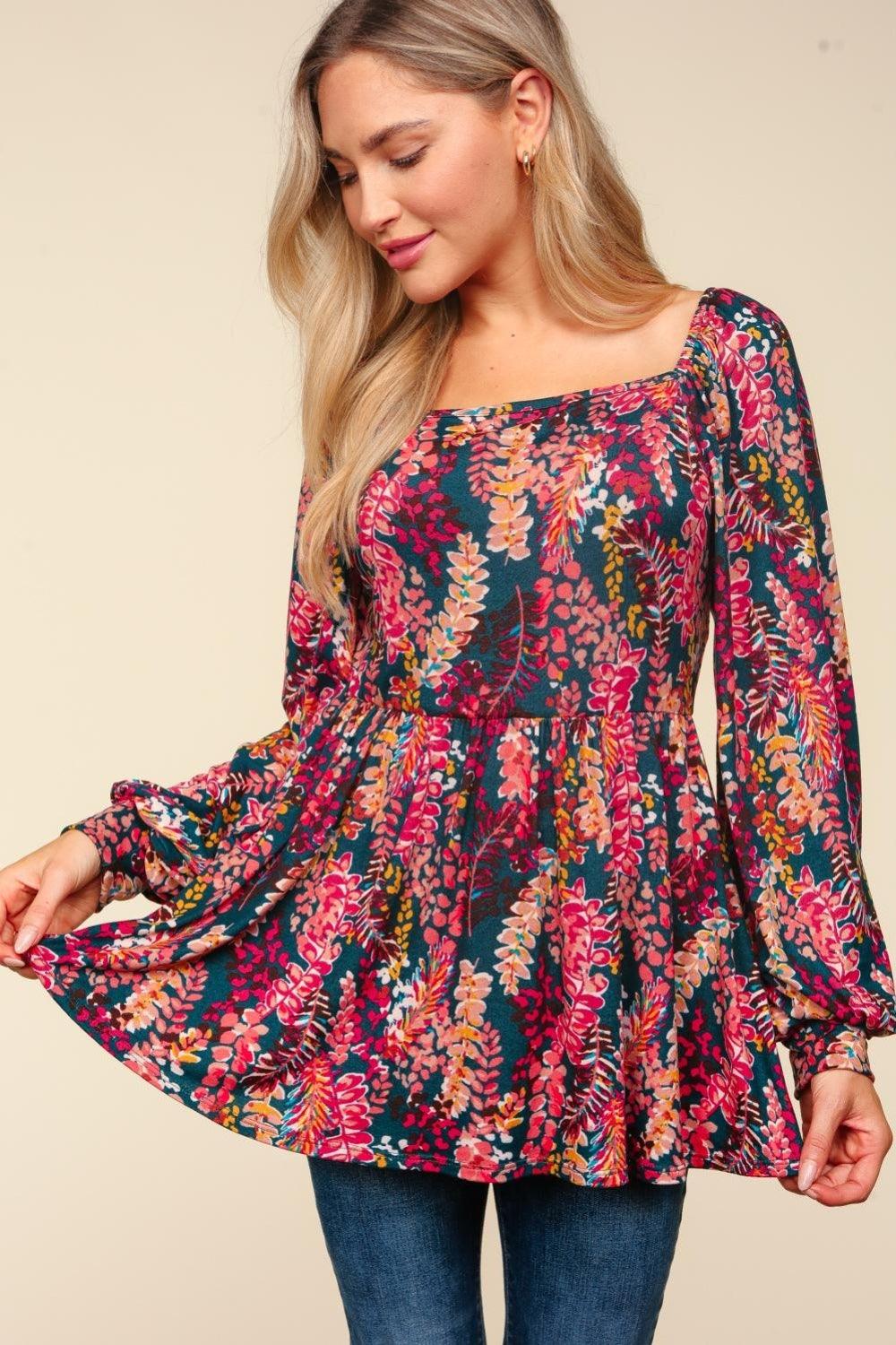 Haptics Full Size Peplum Floral Square Neck Blouse Carauana Store