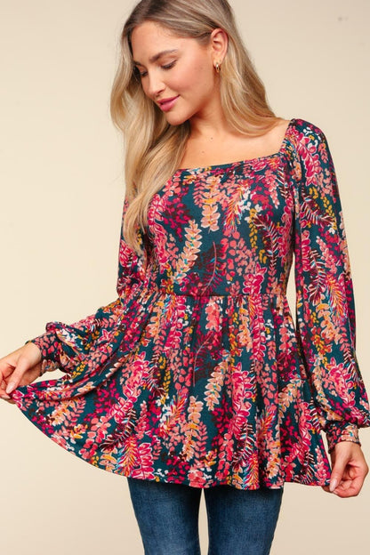Haptics Full Size Peplum Floral Square Neck Blouse Carauana Store