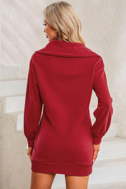 Half Zip Dropped Shoulder Mini Sweatshirt Dress Carauana Store