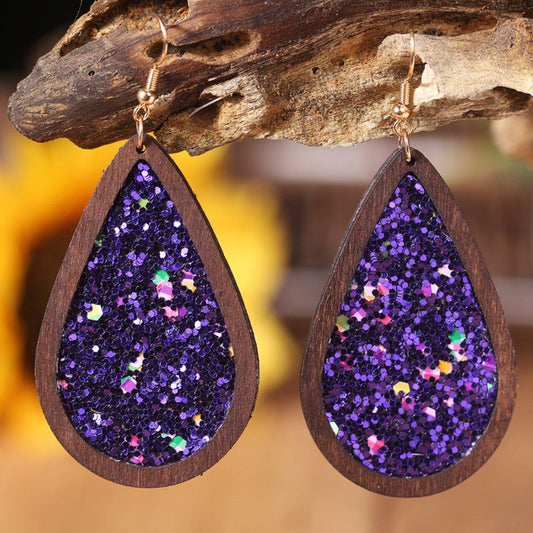 Sequin Wood Teardrop Earrings Carauana Store