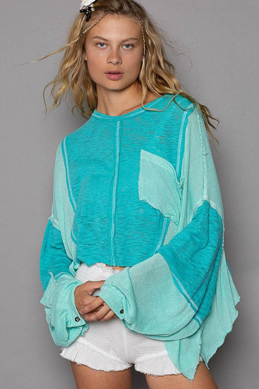 POL Round Neck Contrast High-Low Top Carauana Store