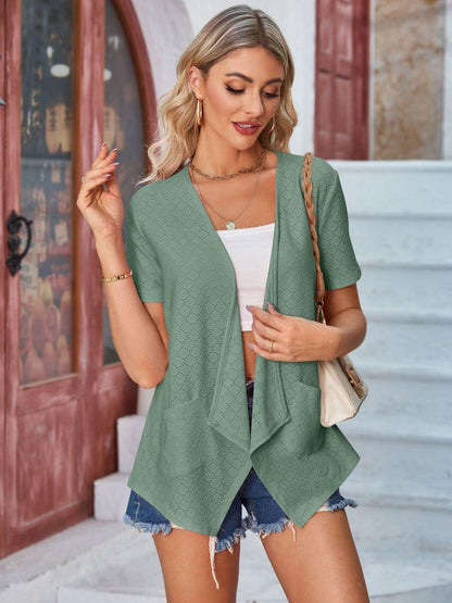 Eyelet Open Front Short Sleeve Cover Up Carauana Store