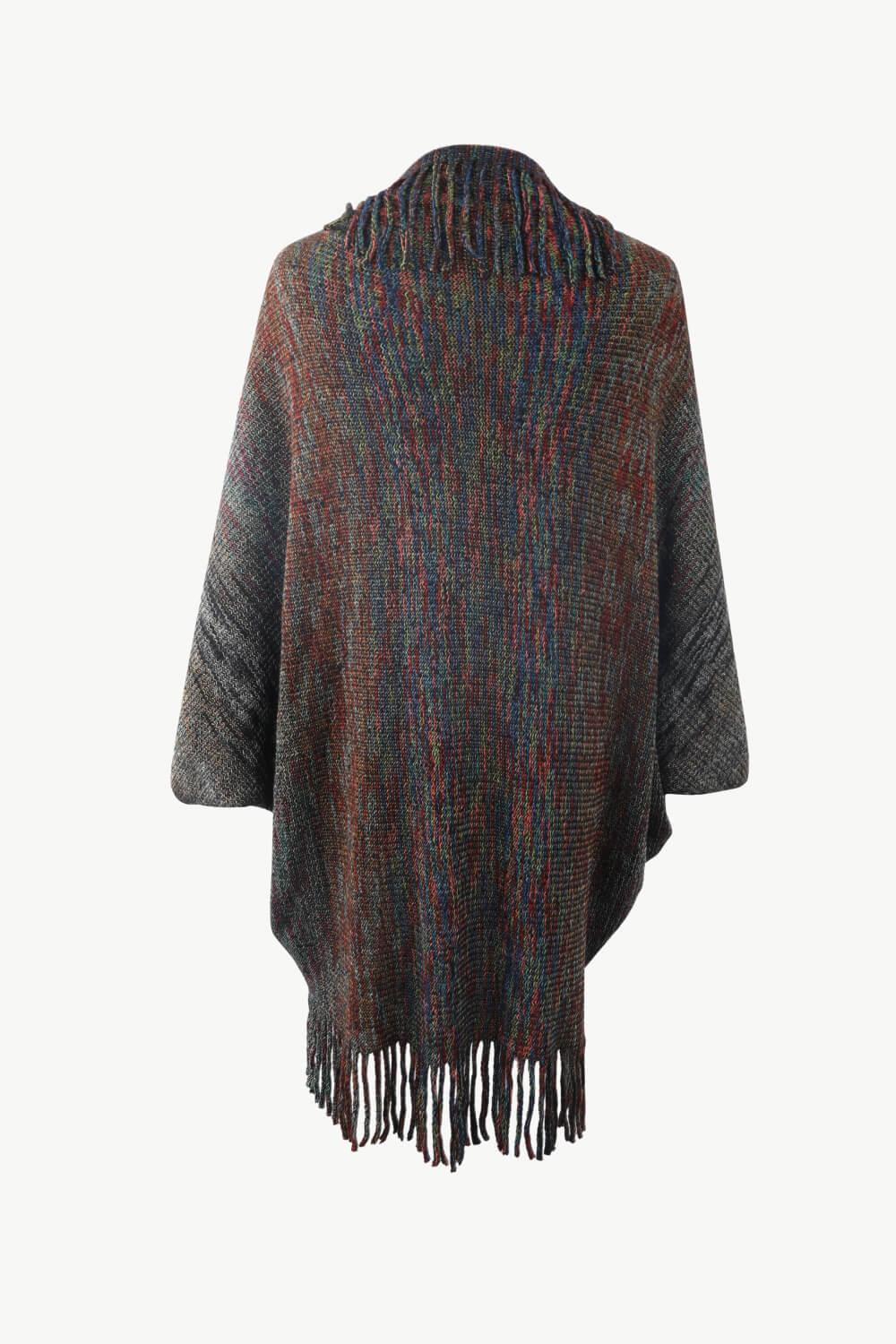 Multicolored Fringe Trim Poncho Carauana Store