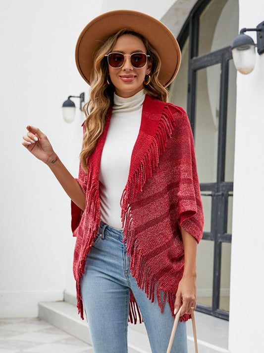 Fringe Detail Open Front Poncho Carauana Store