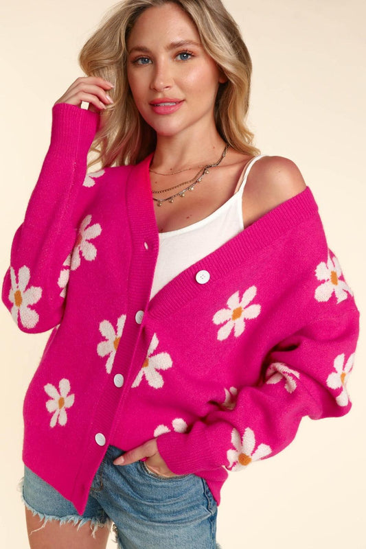 Haptics Full Size Daisy Floral Button Down Long Sleeve Cardigan Carauana Store
