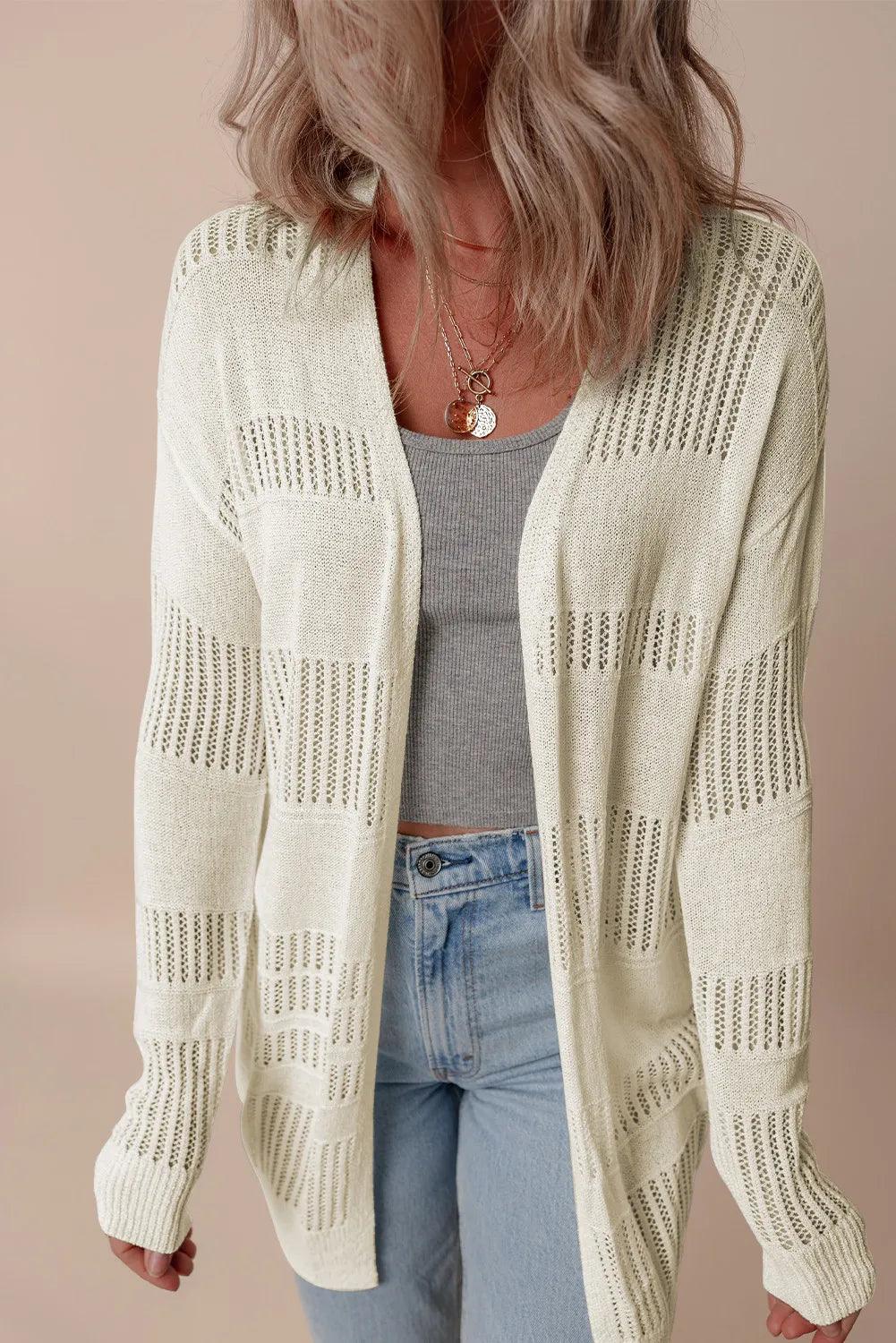 Openwork Open Front Long Sleeve Cardigan Carauana Store