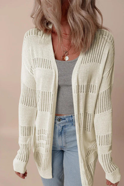 Openwork Open Front Long Sleeve Cardigan Carauana Store