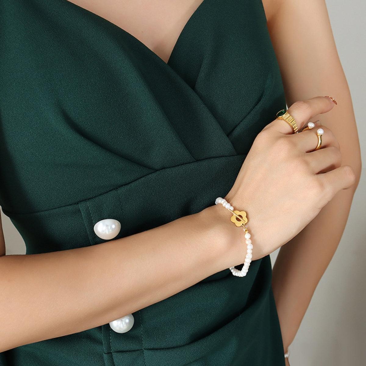 Titanium Steel Pearl Flower Bracelet Carauana Store