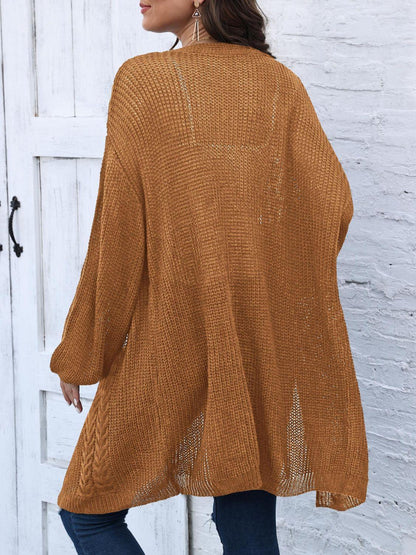 Cable-Knit Open Front Long Sleeve Cardigan Carauana Store