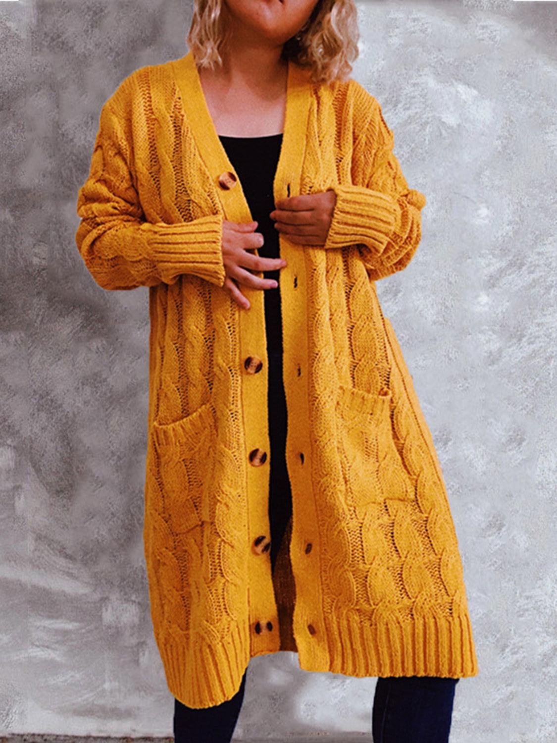 Button Up Cable-Knit Cardigan with Pockets Carauana Store