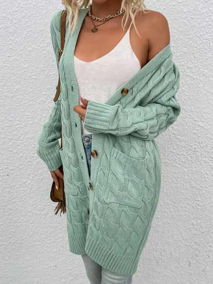 Cable-Knit Button Down Cardigan with Pockets Carauana Store