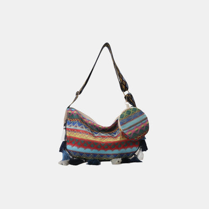 Printed Tassel Detail Crossbody Bag with Small Purse Carauana Store