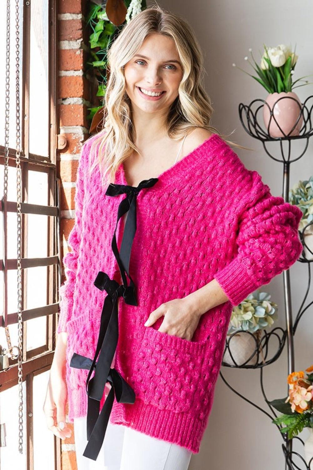 First Love Tie Closure Open Knit Cardigan Carauana Store