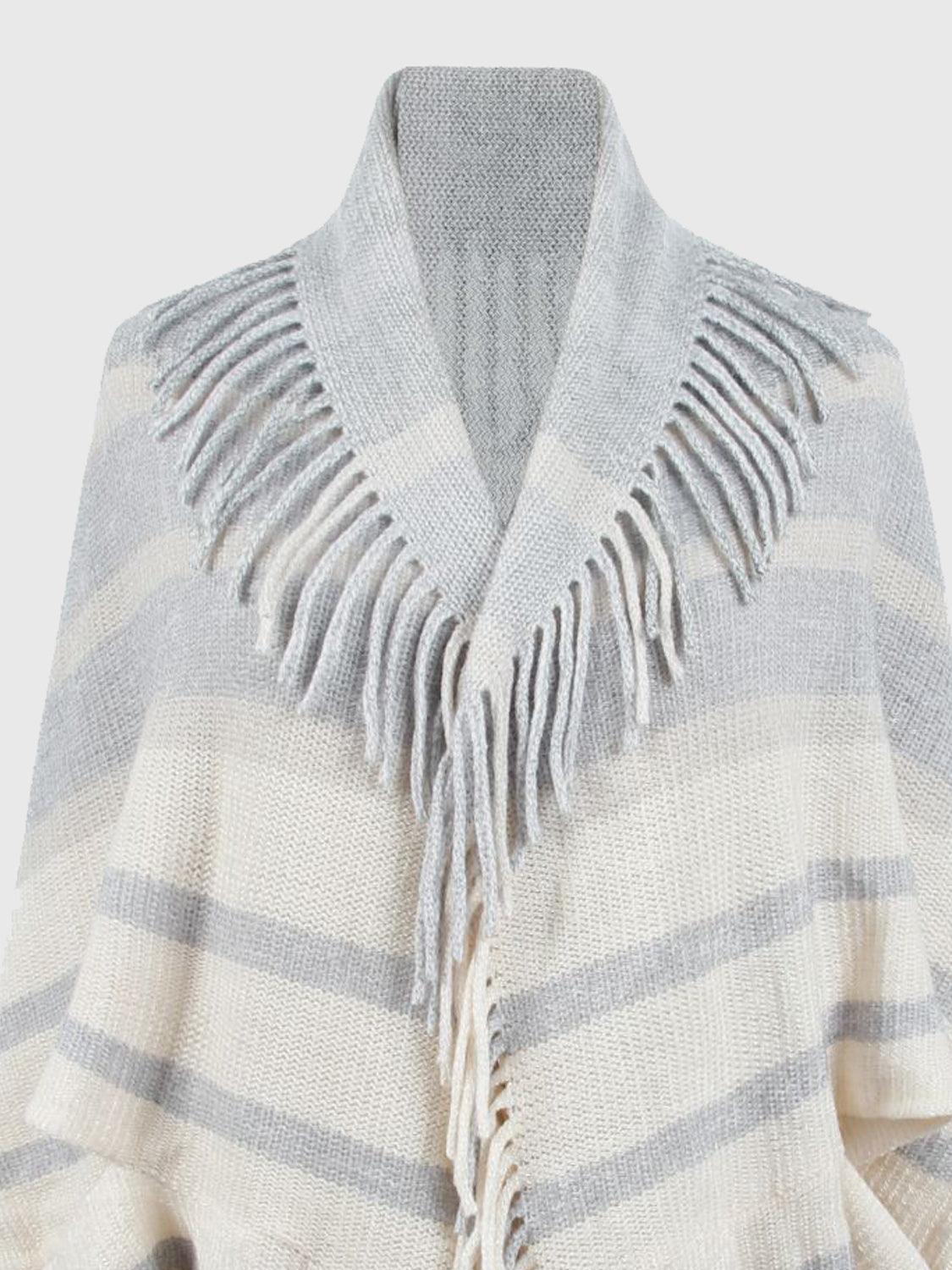Fringe Detail Open Front Poncho Carauana Store