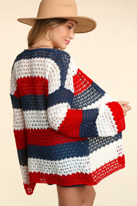 Haptics Full Size Open Front Long Sleeve Stripe Cardigan Carauana Store