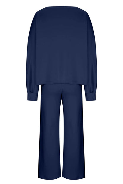 Round Neck Long Sleeve Top and Pants Set Carauana Store