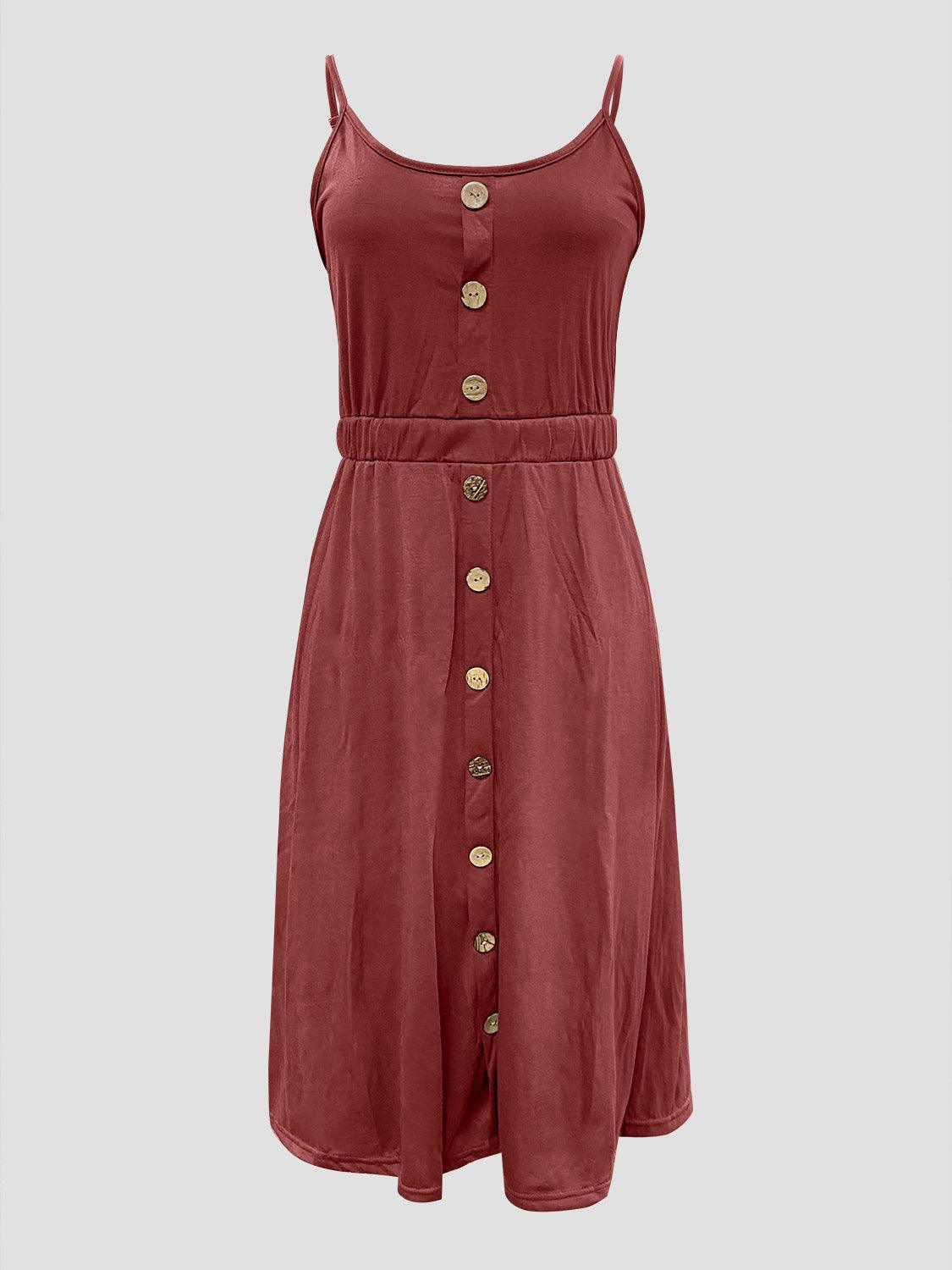 Decorative Button Spaghetti Strap Dress Carauana Store
