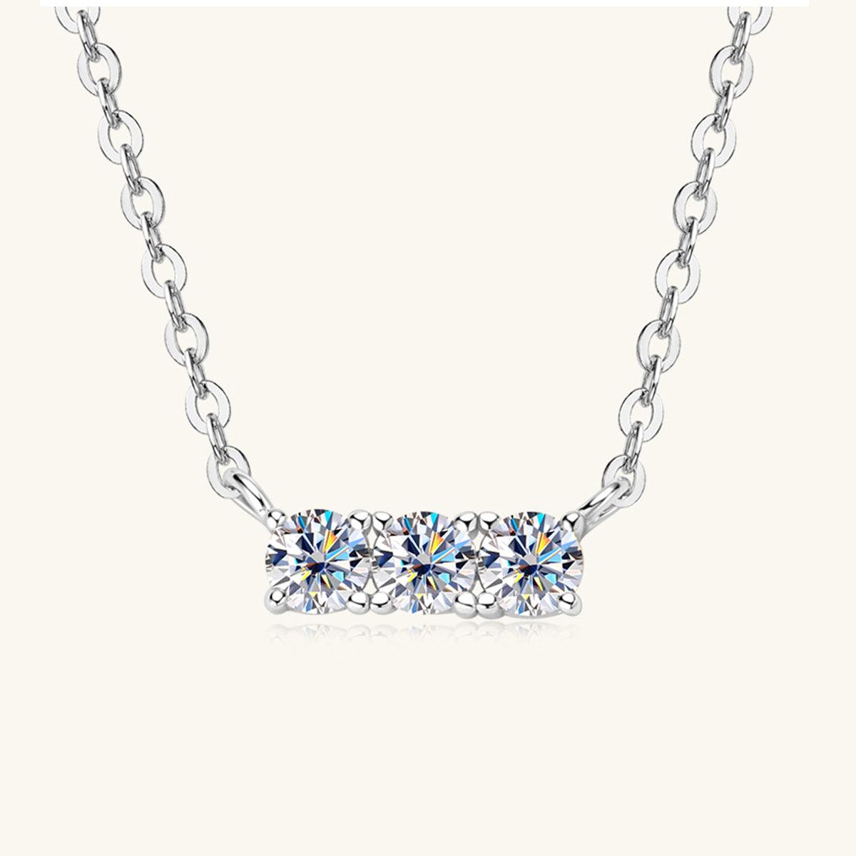 925 Sterling Silver Inlaid Moissanite Bar Necklace