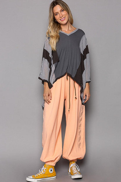 POL High-Low Contrast V-Neck Top Carauana Store