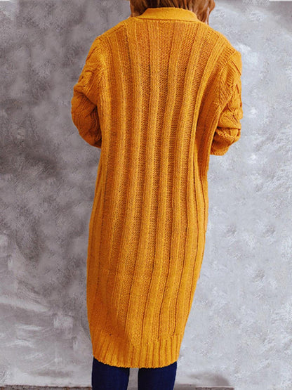 Button Up Cable-Knit Cardigan with Pockets Carauana Store