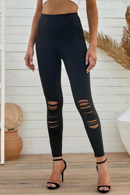 Double Take Wide Waistband Distressed Slim Fit Leggings Carauana Store