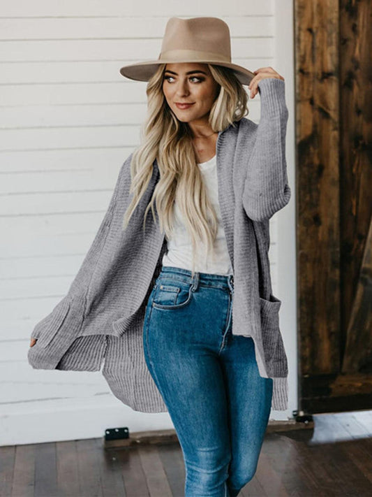 High-Low Open Front Cardigan with Pockets Carauana Store