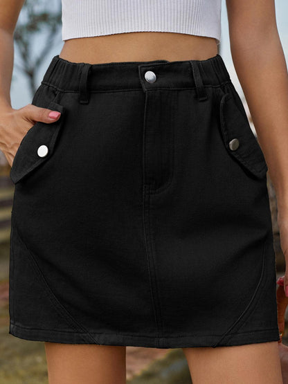 Pocketed Buttoned Mini Denim Skirt Carauana Store