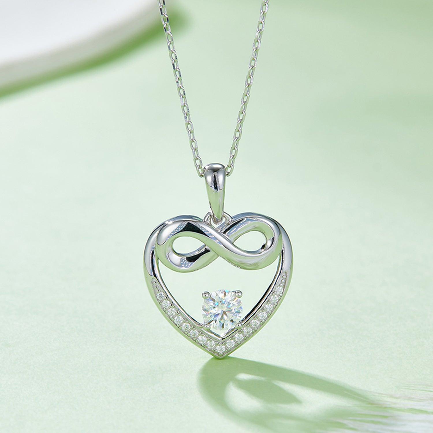 Moissanite 925 Sterling Silver Heart Necklace CaRaUaNa Fashion